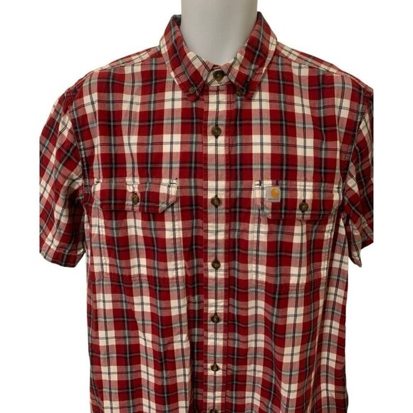 Carhartt Mens Relaxed Fit Plaid Shirt Size L Red White Blue Front Pockets - Picture 3 of 12
